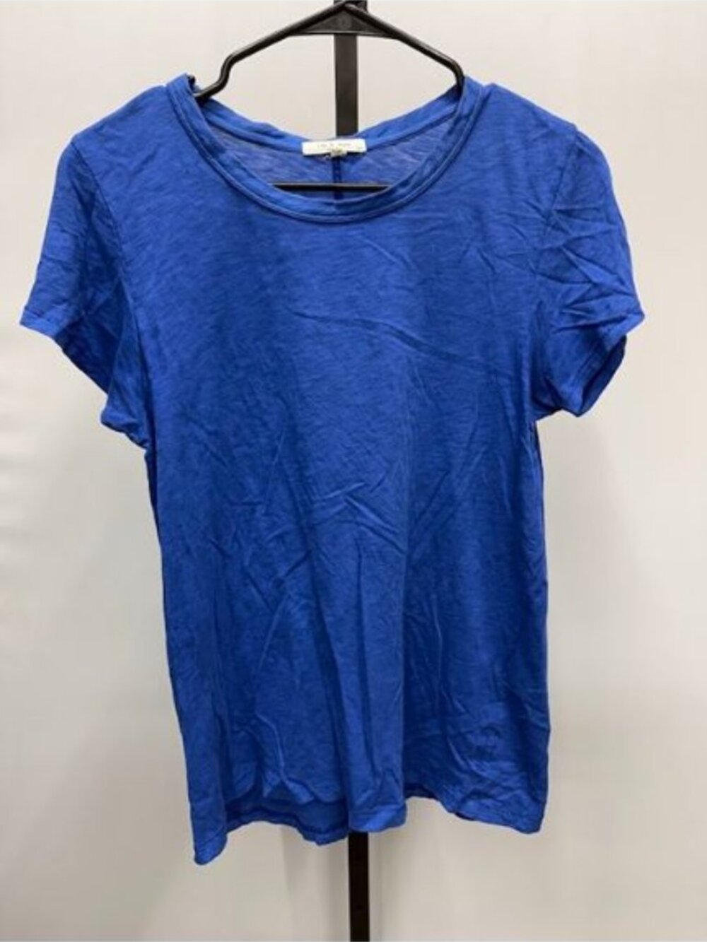 Rag & Bone Blue Pima Cotton Distressed Crewneck Short Sleeve Shirt